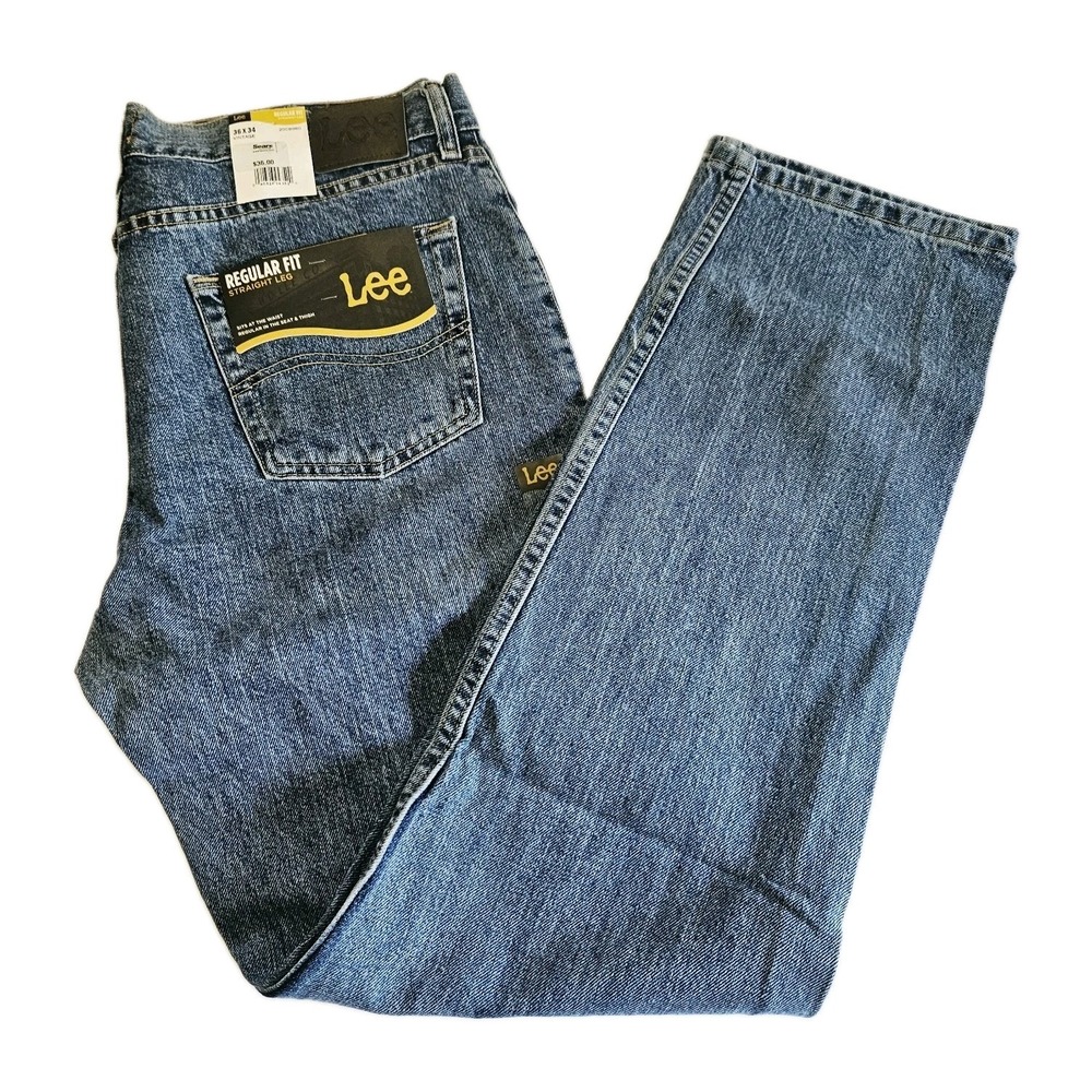 Lee Jeans Men's Size 36x34 Regular Fit Straight Leg Denim Blue Medium Wash NWT